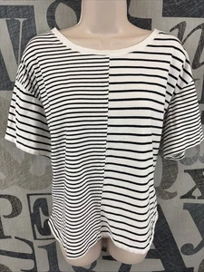 Jane & Delaney Cotton Top Women XL White / Black Stripe Short Sleeve Stretch - Picture 1 of 7