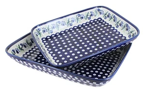 Blue Rose Polish Pottery Sweet Annie Rectangular Baker Set - Picture 1 of 1