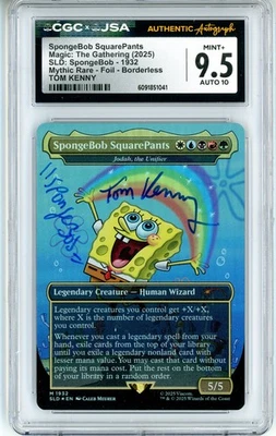 CGC MINT+ 9.5 Auto 10 Signed Tom Kenny SpongeBob SquarePants SDL M 1932 Foil - Image 1 of 2