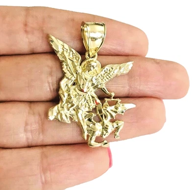10K Solid Yellow Gold Saint Michael Pendant  1.44"  San Miguel Charm - G49 - Image 1 of 4