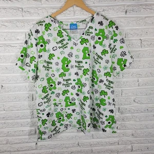 St Patricks Day Care Bears Unisex Scrub Top 2X Plus Green Poly Blend Medical - Picture 1 of 9