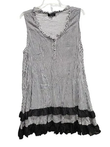 XL Women's Papillon Dress Cottagecore Country Black White Gingham Black Ruffle - Picture 1 of 8