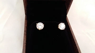 Gold Diamond Earrings Round 4 Carat IGI GIA Lab Grown 18K Yellow 3 Prongs Studs - Image 1 of 4
