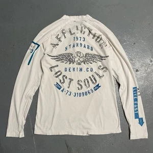 Vintage 00s Y2K Affliction Skull Long Sleeve Shirt Large - Picture 1 of 7