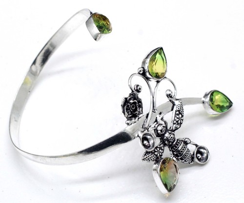 VALENTINO 925 Sterling Silver Tourmaline Gemstone Handmade Jewellery Cuff Bracelet Size AJ