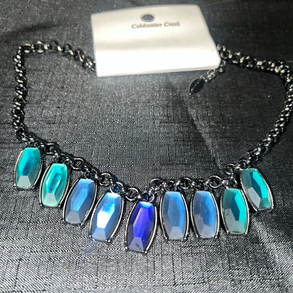 Collar Coldwater Creek Frost Jewel Azul Metal Negro Verde azulado Y2K Foto 1 de 1