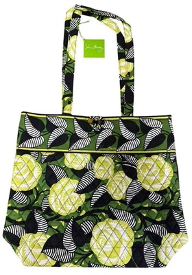NWT Vera Bradley LA NEON ROSE Tote Bag Large Purse Quilted Lime Green Black - Image 1 of 4
