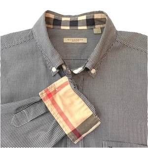 Burberry Brit Button Shirt Striped Long Sleeves Logo Large Nova Check White Gray - Bild 1 von 15