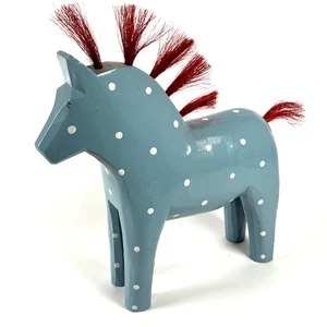 Vintage 80s IKEA Polka Dot Wooden Dala Horse with Spiked Mane - Sweden - Picture 1 of 6