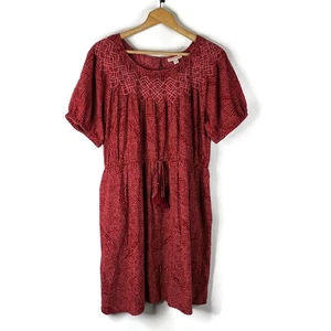 Knox Rose Womens Mini Dress Size 2XL Red Geometric Drawstring Waist Short Sleeve - Picture 1 of 9