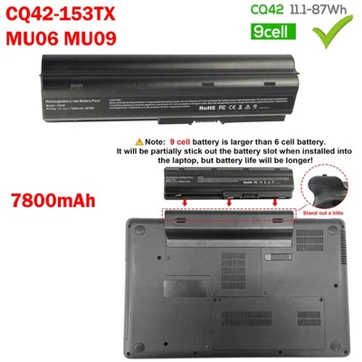 MU06 MU09 Battery For HP Pavilion G72 G4 G6 G7 DM4 CQ42 593553-001 7800mAh 9Cell - image 1 of 4