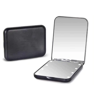 LED Compact Travel Pocket Makeup Mirror with Light 1X/3X Magnification Black - Picture 1 of 9