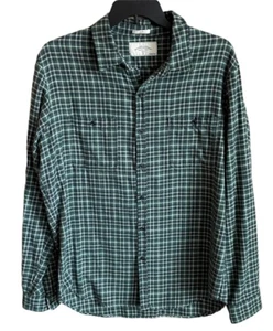 Authentic Flannel Hawker Rye Button Down Shirt SZ XL Slim Fit Green Plaid Soft - Picture 1 of 7