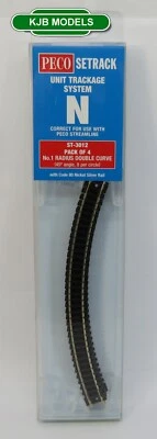 N Gauge PECO ST-3012 Double Curve, 1st Radius (Pack of 4 ST-12) SETRACK Code 80
