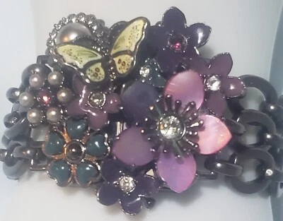 Pulsera Juicy Couture Flor Mariposa Púrpura Verde Negro Imitación Perla Estrás Foto 1 de 4