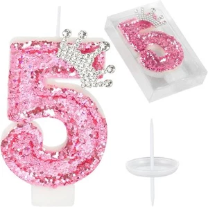 Birthday Number Candles,Pink Crown Candles for 5, Pink - Picture 1 of 7