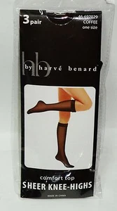 3 Pairs Harv'e Benard Comfort Top Sheer Knee Highs COFFEE One Size Fits Most NIP - Picture 1 of 2