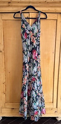 Maxi Vestido Ralph Lauren Seda Floral Talla 8 Para Mujer Volantes Dobladillo Boda Invitada Vestido Foto 1 de 4