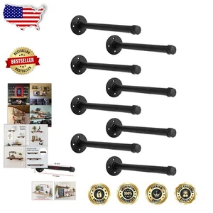 Soportes de estante para tubería de hierro negro industrial de 10 pulgadas - Paquete de 8 para almacenamiento elegante - Imagen 1 de 8