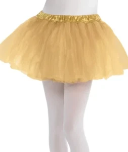 Youth Child Size S/M Mesh Tutu Skirt Gold Ideal for Play Pretend Halloween 443 - Picture 1 of 12