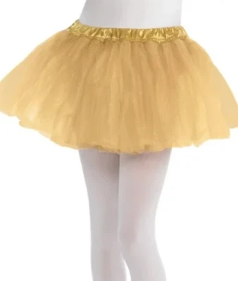 Youth Child Size S/M Mesh Tutu Skirt Gold Ideal for Play Pretend Halloween 443 - Image 1 of 4