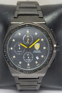 Luxury Ferrari Tachymeter Men Black Dial Stainless Steel Band Quartz Wristwatch - Picture 1 of 7