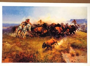 CAZA DE BÚFALOS POR CHARLES RUSSELL, CAZA DE NATIVOS AMERICANOS - Imagen 1 de 2