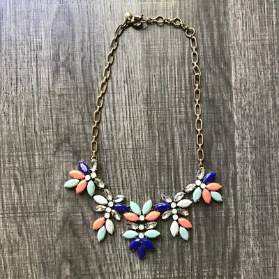 复古签名 J CREW Goldtone 透明橙色蓝色水钻 18 号项链 — 第 1/4 张图片