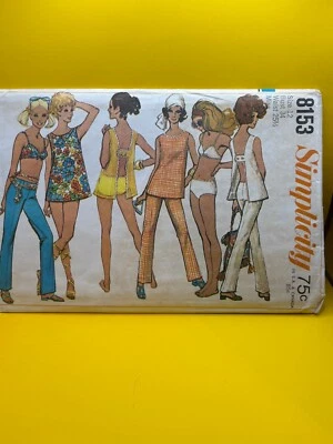 Simplicity Pattern #7585 Sz 12 MISSES TOP HIP HUGGER PANTS BIKINI VTG 1969 NEW - Image 1 of 2