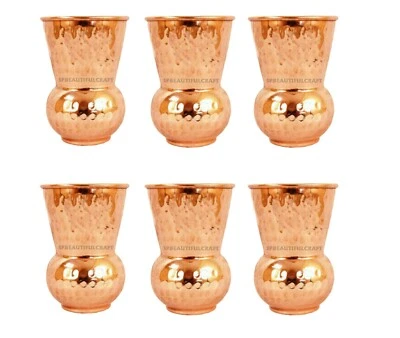 Pure Copper Water Drinking Tumbler Hammered Matka Mughlai Glass 375ML Set Of 6 - Image 1 of 4