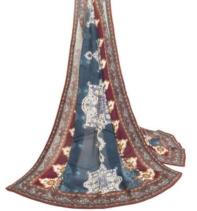 Splendida stola lunga Sushila vintage blu chiffon seta dupatta stampa digitale - Foto 1 di 9