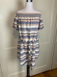 Forever New Ladies Size 12 Off The Shoulder Linen Blend Dress Excellent Cond - Picture 1 of 8