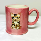 The Old Pottery Company Pink Cat Mug Tiger Stripe Kitten 12 oz Coffee Tea Cup 3D