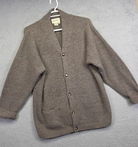 Vintage Eddie Bauer Cardigan Men L Brown Gray Wool Knit Eclectic Grandpa Classic - Picture 1 of 14