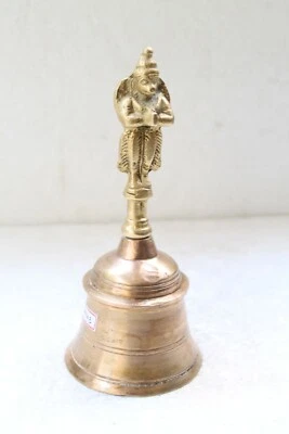 Antigua figura original de latón del dios hindú Hanuman grabada rara campana del templo NH4943 Foto 1 de 4