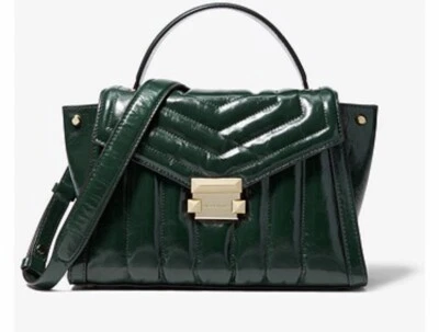 🌺🌹 Cartera Michael Kors Whitney acolchada charol mango superior verde carreras Foto 1 de 4