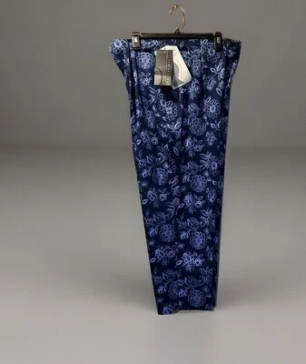 RELATIVITY Mujer Pantalones Talla 16 Elástico Azul Floral Lateral Cremallera Pantalones Frente Plano Foto 1 de 4