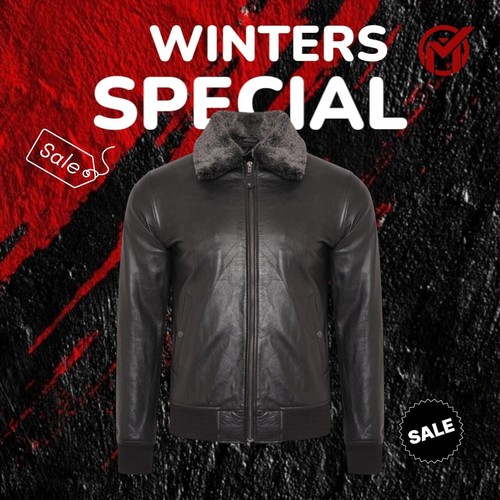 Black Men's Aviator Real Sheepskin Leather B3 Jacket, Bomber Style, Fur