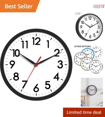 8 Inch Modern Wall Clock Plastic Silent Analog Battery Operated Indoor Home - Image 1 of 4