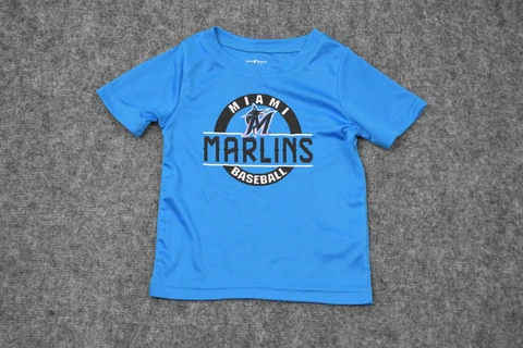 Miami Marlins Shirt Boys 2T Blue Black Spell Out Logo Baseball MLB Toddler Cover