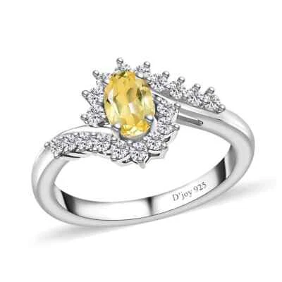 0.80ctw Premium Brazilian Heliodor & Zircon Halo Ring Platinum Plated Size 7 - Image 1 of 4
