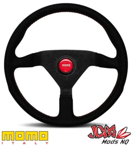 GENUINE MOMO Montecarlo W/ Alcantara & Red Stitching Steering Wheel 350mm - Foto 1 di 1