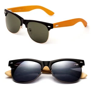 Gafas de sol retro de media montura vintage con lentes REALES bambú madera templo gafas de sol - Imagen 1 de 10
