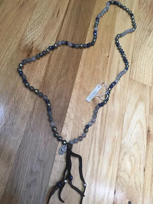 Chan Luu Nuevo Con Etiquetas Plata de Ley 38" Azul Mezcla Semiprecioso Con Flecos de Cuero Cuentas Nec Foto 1 de 4