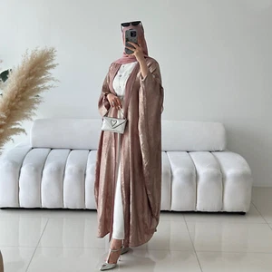 Elegant Abaya Loose Kimono Sleeve Dress Dubai Cardigan Robe Gown Muslim Clothing - Picture 1 of 44