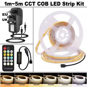 12V CCT COB LED Strip Tape Lights 2700K To 6500K RF Remote Dimmable UK EU Kit - Picture 1 of 29