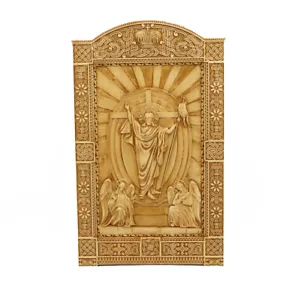 "Icona della Resurrezione di Cristo legno intaglio religioso icona ortodossa 23,6" - Foto 1 di 1
