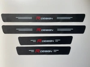 R-DESIGN VOLVO CARBON VINYL FILM DECALS - DOOR SILL PROTECTORS (ROUND END) - Picture 1 of 3