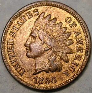 1866 INDISCHER HEAD CENT/PENNY SELTEN ANSPRECHENDES HARTES DATE mit scharfen Federn FREIHEIT - Bild 1 von 3