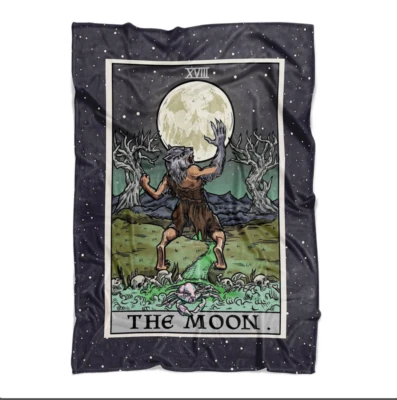 Manta de cartas del tarot del hombre lobo de la luna gótica Halloween bruja espeluznante (80" x 60") Foto 1 de 4